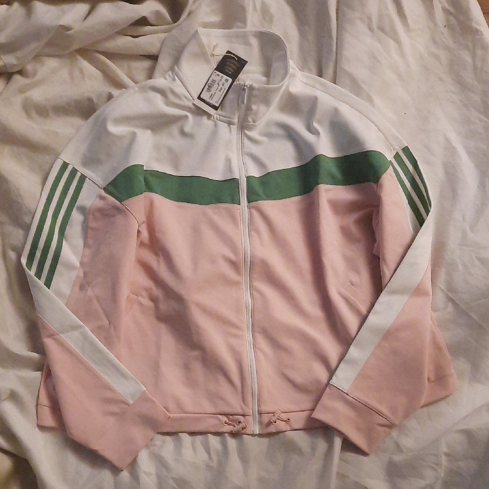 Adidas Women's Pink and Green Track Jacket